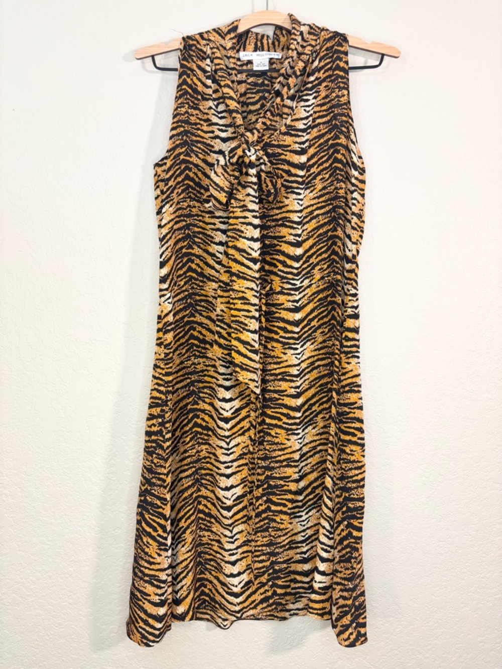 Vintage Jack Mulqueen Silk Tiger Animal Print Dress Size 4